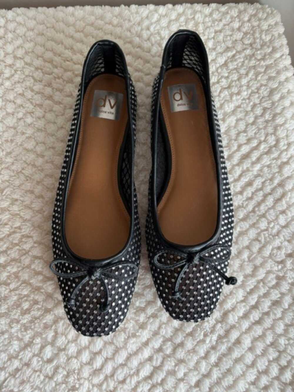 ✨ Dolce Vita Black Mesh Rhinestone Ballet Flats Bow Shoes Size 9